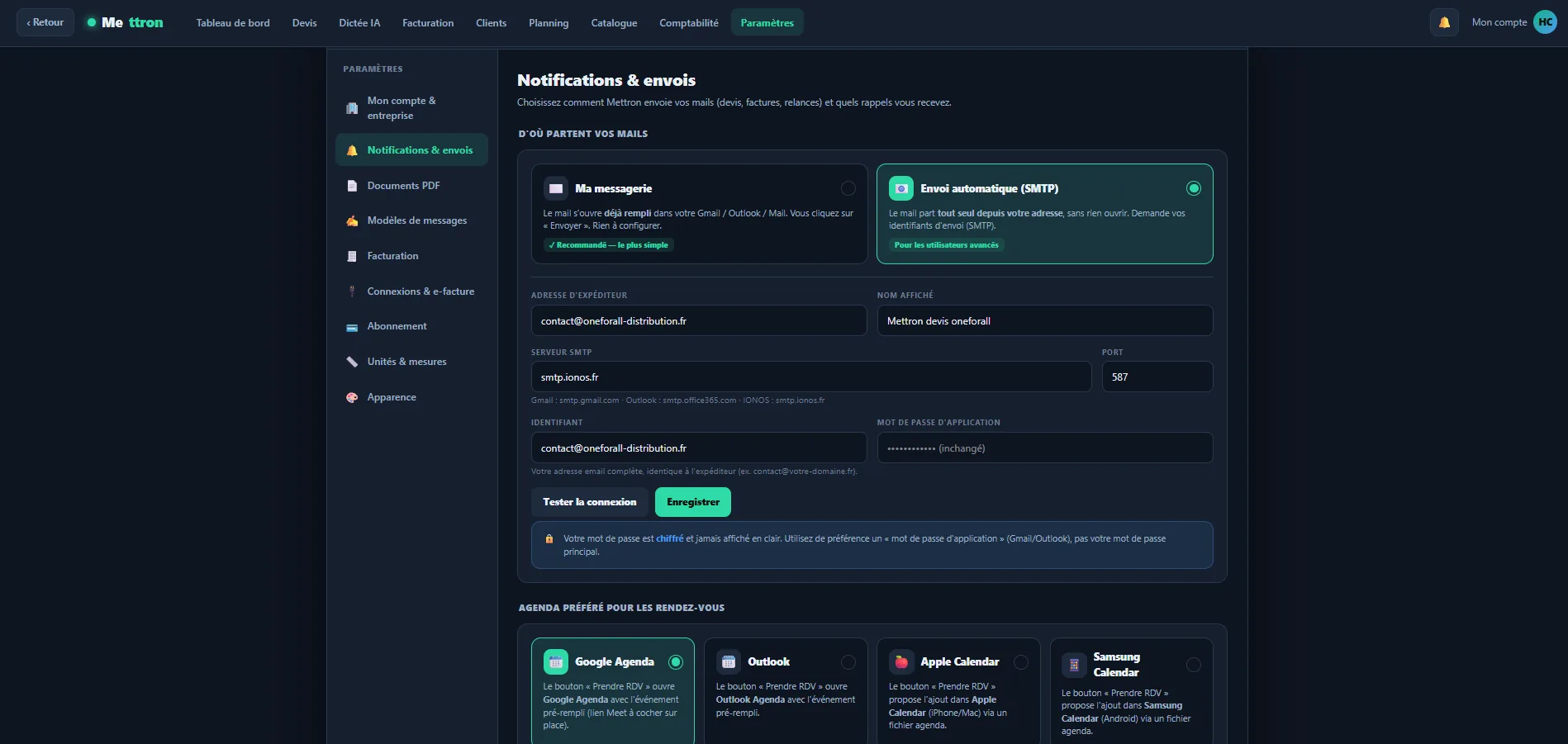 Mettron — base clients et suivi des relances